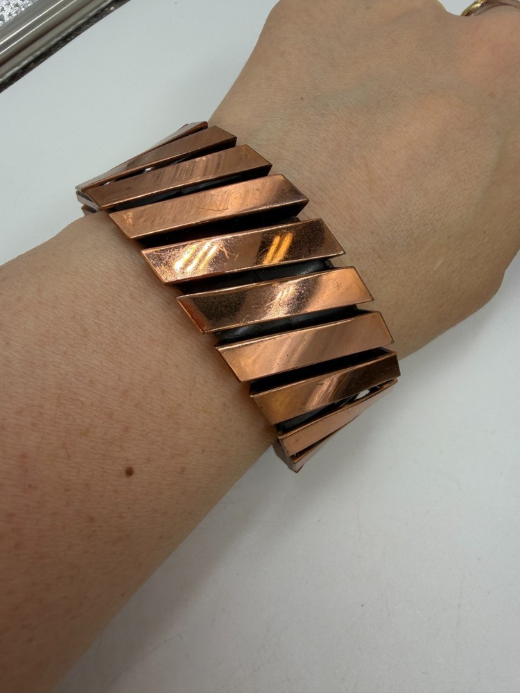 Vintage Bracelet Renoir Cuff Copper Striped Signed Unisex 7 inches PJ