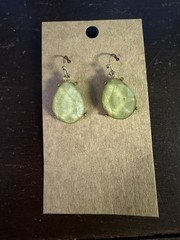 Green Iridescent Teardrop Earrings, Faceted Glass Dangle Drop Earrings