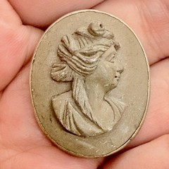 Vintage Victorian Italian Gray Lava Stone Cameo Brooch Pin High Relief Portrait