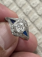 1920s Art Deco Old European Cut Diamond 14k White Gold Ring Antique Engagement