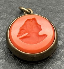 Vintage Extasia Orange Faux Coral Intaglio Cameo Pendant Gold Tone Charm