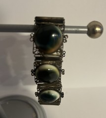 Victorian Silver Tone Filligree Opercullum/Shiva Eye Shells Link Bracelet # 9107