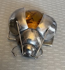 Vintage Baltic Amber Insect Brooch 925 Sterling Silver 3D Figural Big Bee Bug