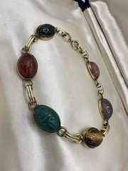 VTG 12k Gold Filled Multi Gemstone Scarab Bracelet 8in 12g Signed Estate Read
