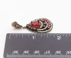 925 Sterling Silver Vintage Red Topaz Cubic Zirconia & Ruby Pendant PT6287