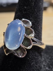 Vintage Sterling Silver Opalite Ring Scalloped Setting Size 7.5 5.29g
