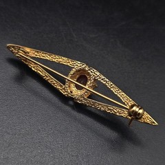 Red Rhinestone Art Deco Brooch Gold Tone Vintage Costume Jewelry