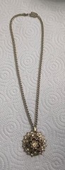 Antique Karu Arke Gold Tone Necklace with Black Enamel and Rhinestone Accents