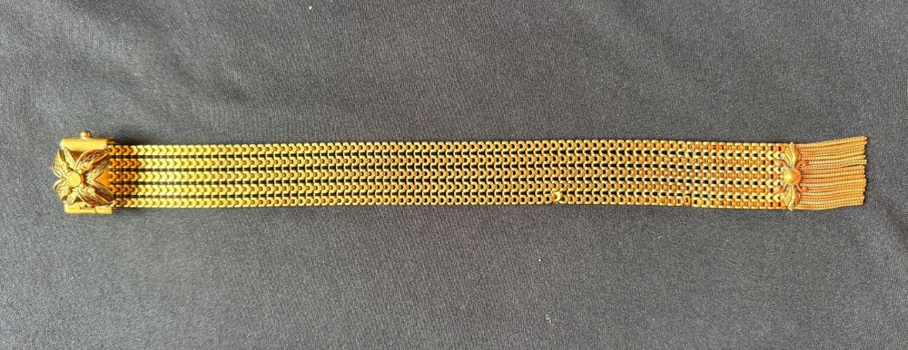 Vintage Viotorian Gold Tone Slide Tassel Bracelet (missing two pearls)
