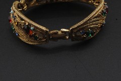 Vintage La Roco Midcentury Goldtone Tri Panel Bracelet Multitone Rhinestones