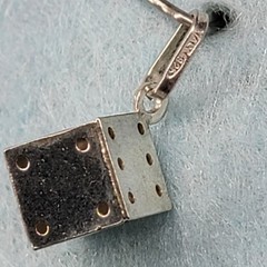 Vintage Sterling Silver 3D Dice Charm Pendant 925 Cube