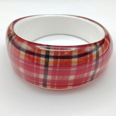 Vintage Lucite Red Multicolor Plaid Checkered Asymmetrical Bangle Bracelet