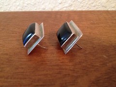 Vintage Pair of Sterling Silver Earrings w/ Black Stone Possibly Onyx