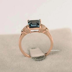 2Ct Princess Cut London Blue Topaz Solitaire Engagement Ring 14K Rose Gold Over