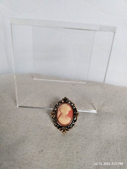 Vintage Peri-Oval Cameo Brooch/Pendant in a Gold Tone Ornate Frame