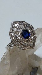 Antique Platinum Old European And Mine Cut Diamonds Blue Synthetic Sapphire Ring