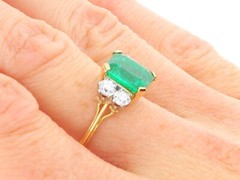 Antique 2.21Ct Emerald and 0.60Ct Diamond, 18k Yellow Gold Ring Circa 1935