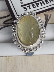 Vintage Stephen Dweck Sterling Silver Carved Prehnite Clip-On Earrings NOS Rare
