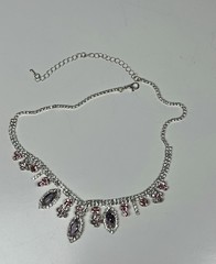 EISENBERG ICE Vintage Silver Tone Pink Rhinestone Crystal Choker Necklace
