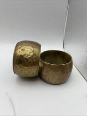 Vintage Hand Hammered Brass Bangle Chunky 2 Inches Wide-set Of 2