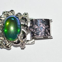 Vintage high end iridescent watermelon cabochon silver tone bracelet/earrings