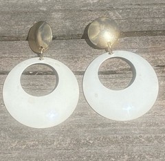 True Vintage 80’s Gold and White circle Drop Hoop Statement Earrings