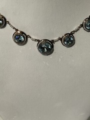 Antique Victorian 14k Gold Round Vivid Blue Zircons with Seed Pearls Necklace