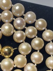 Necklace 10mm Cultured Pearl pinkish lavender KNOTTED silk 9mm 14k ball clasp