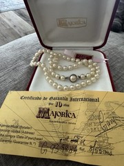 Vintage 1986 Majorica Pearl Necklace Sterling Silver Clasp, 22 Inch Original Box