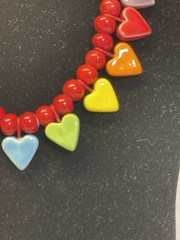Vintage Flying Colors Ceramic Rainbow Heart Necklace 16” Pride Red Beads