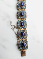 Antique Chinese Export Silver Gilt Filigree Enamel Lapis Lazuli Link Bracelet