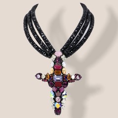 Hanna Bernhard, Haute Couture, Decorative Cross Necklace in Purple/Black