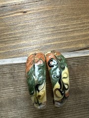 Vintage Multi-Color Enamel & Gold Tone Swirl Semi-Hoop Pierced Earrings