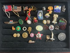 Mixed Lot of 30+ Push Back Lapel Pins Mixed Pins Vintage Flag Mother Of Pearl