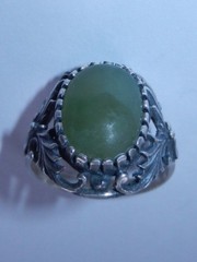 1970s Ukraine Vintage old russian Sterling SILVER 875 Ring stone nephritis jade