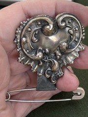 ANTQ VICTORIAN CHATELAINE SILVER PLATE MONEY PIN BODICE KEY HOLDER BELT SLIDE