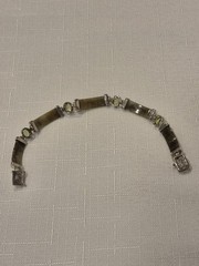 Vintage Sterling Silver 925 Jade & Green Gemstones Panel Bracelet 7.5″ DBJ EUC