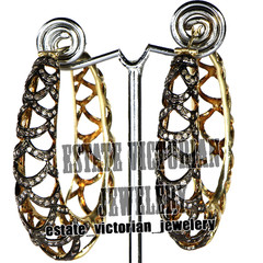 2.90Ctw Genuine Old Mine Rose Cut Diamond Silver Victorian Hoops Earring Jewelry