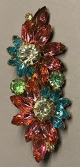Rhinestone Brooch Pastel Floral Prong Set Layered 3.25x 1.25