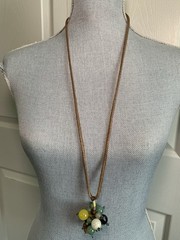 Vintage Jade Grape Necklace Cluster Beads gem stone mix On Long cord Multi Color
