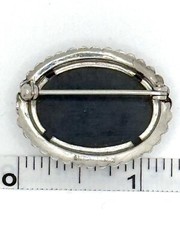 Vintage JJJ Co Sterling Silver Cabochon Green Quartz Scalloped Border Pin Brooch