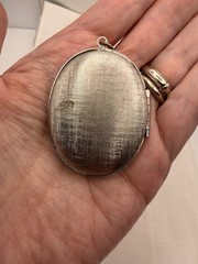 Vintage Blue Bird Locket Floral Delft Revival Pendant Silver Tone c. 1940