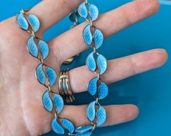 DAVID ANDERSEN Norway BLUE ENAMEL 925 Sterling Silver Necklace 15 in Choker Vtg