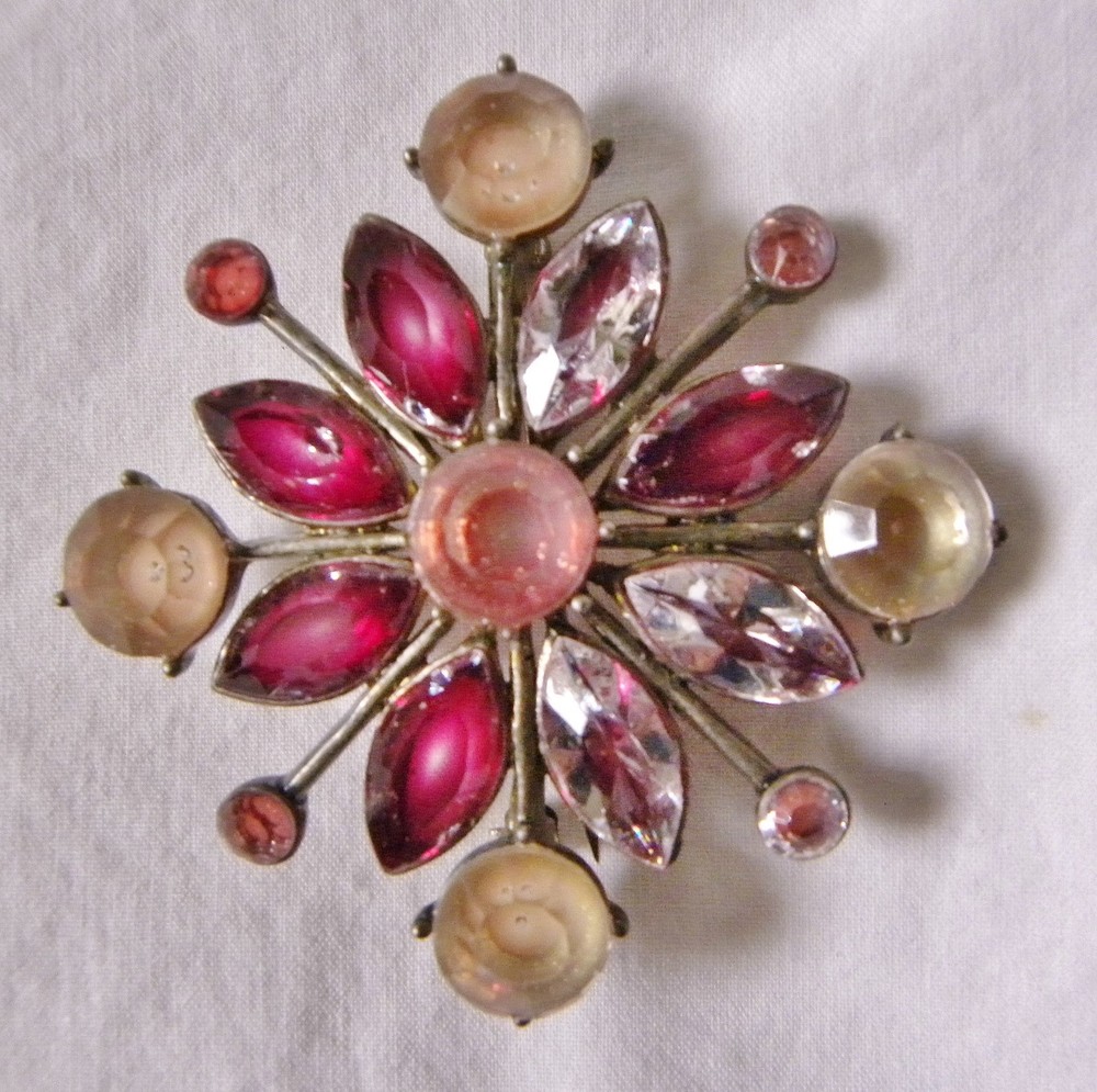 Star Burst Brooch-Pinks/purple stones silver setting KC-Kenneth Cole Signed Pin