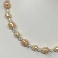 Simulated Pearl Necklace Baroque Cream Peach Collar Vintage Fish Hook Clasp 17″