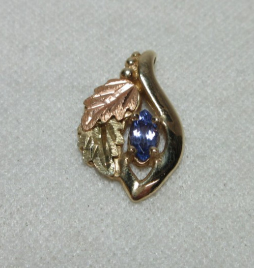 10K SOLID GOLD LEAVES NECKLACE PENDANT LAVENDER COLOR GEMSTONE ROSE & YELLOW #C
