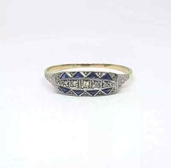Art Deco Vintage Style Lab-Created Diamond Sapphire 14k Gold FN Engagement Ring