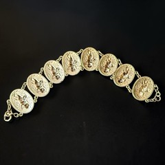 Cherub Panel Link Bracelet Victorian Revival Gold Tone Putti Figural 7 Inch