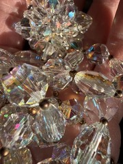Vintage AB Coated Crystal Brooch Necklace Jewelry Set SPARKLY
