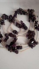 Amethyst Chips & White Glass seed Bead Station Double strand Necklace. 28 In.